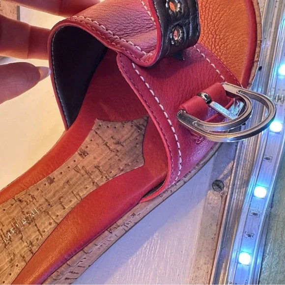 Antonio Melani Logan Orange Leather Cork Wedge Sandals Slides Women's Size 7.5 M - Picture 10 of 13